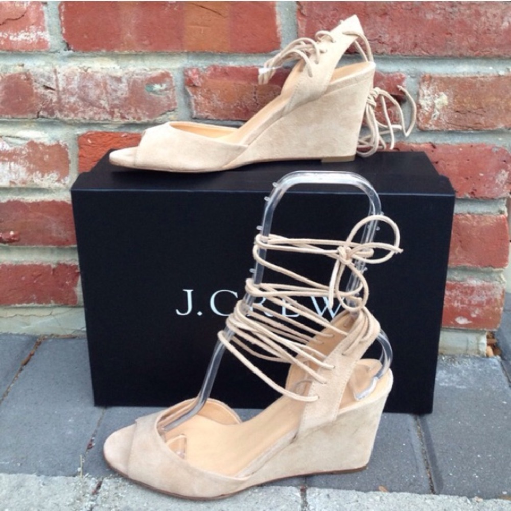 J. Crew Nude Lace Up Suede Wedges
